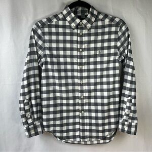 Polo Ralph Lauren Boy's Medium Grey White Gingham Check Performance B/D LS Shirt